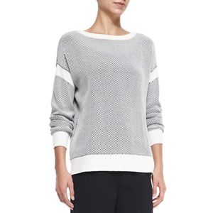 Vince Gray and White Crew Neck Sweater